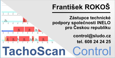 Zástupce technické podpory společnosti INELO pro Českou republiku František ROKOŠ          control@sludo.cz TachoScan Control tel. 608 24 24 25